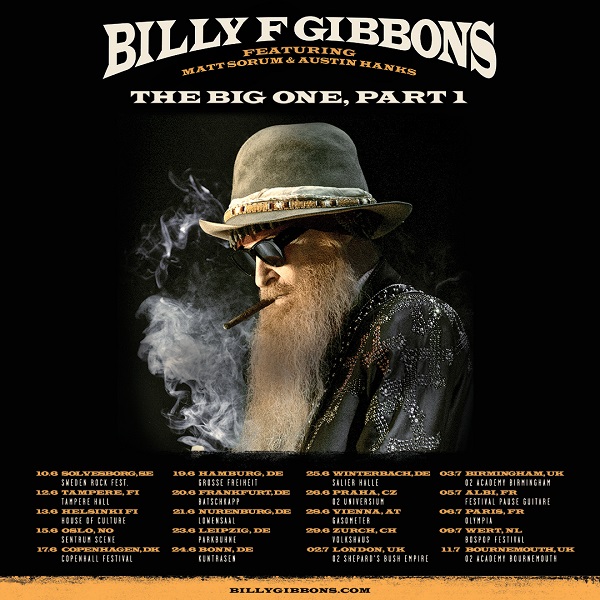 Billy F Gibbons Announces June/July European Tour Dates ROCKPOSER DOT